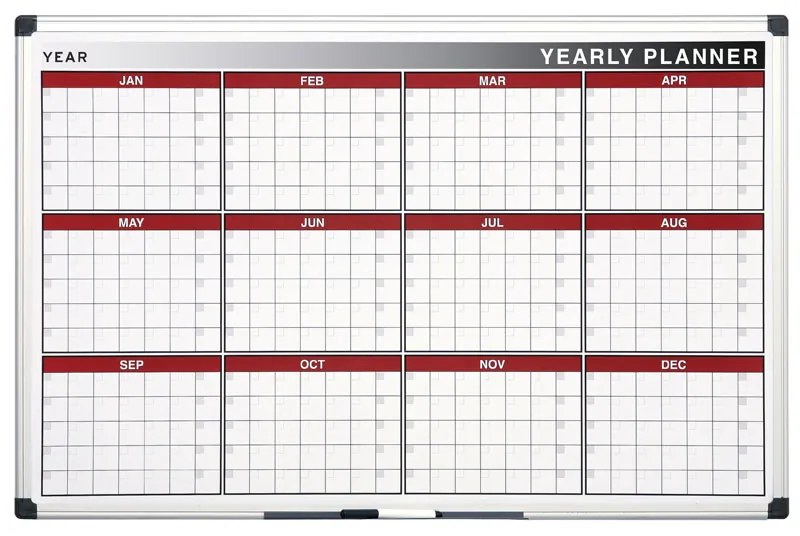 Planer, Tablica suchościeralno-magnetyczna do planowania rocznego, dni/miesiące, 900 x 600 mm