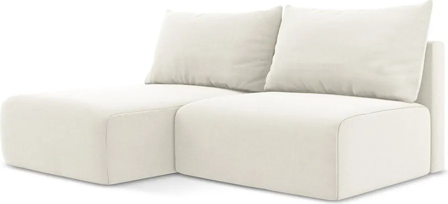 Kremowy aksamitny rozkładany narożnik ze schowkiem (lewostronny/z szezlongiem) Kalena – Makamii