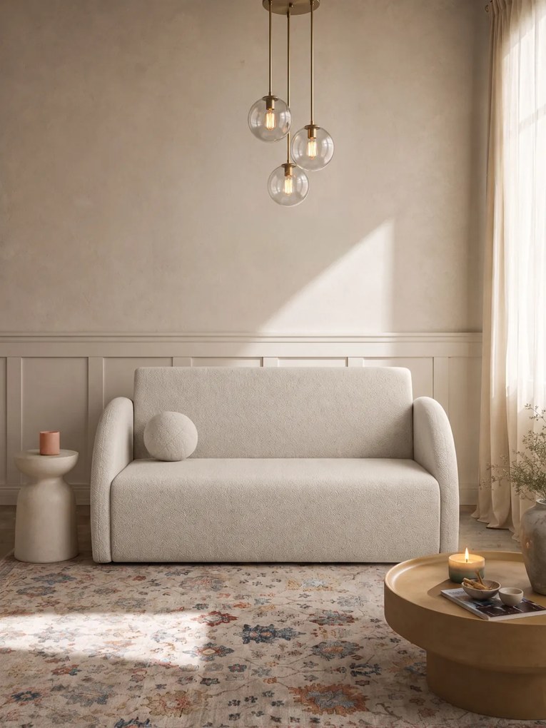 Sofa rozkładana Nubi trzyosobowa 140 cm z pojemnikiem - jasny beżowy boucle Quelle 03