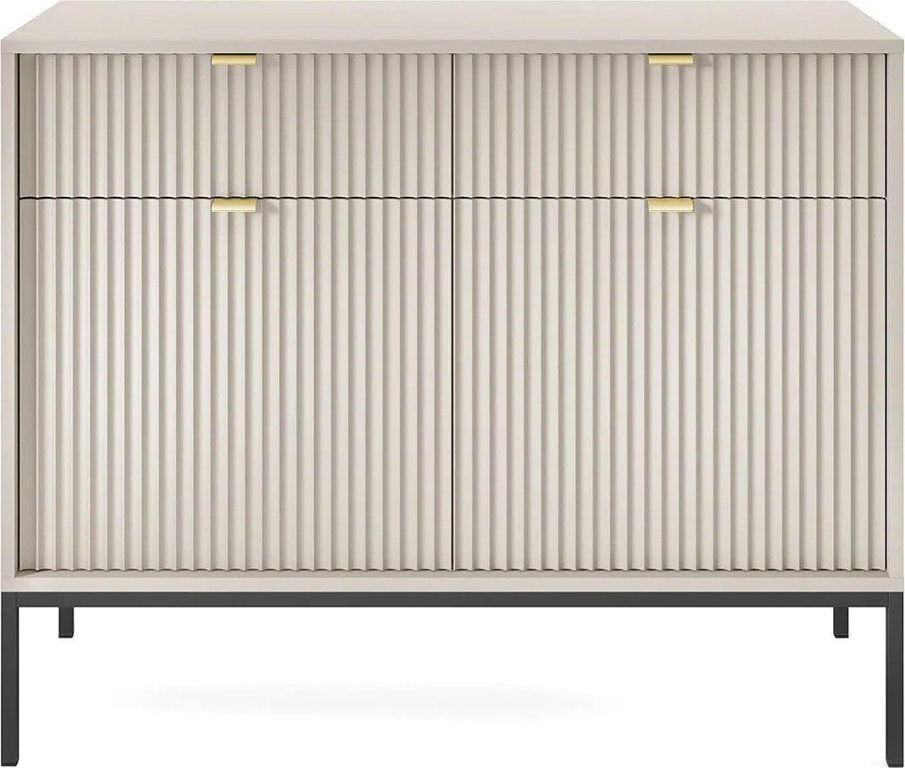 Komoda: 2 szuflady, 2 drzwi, kaszmir, czarny, 104 x 83 x 39 cm, złote uchwyty