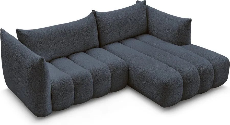 Ciemnoniebieski narożnik z materiału bouclé (prawostronny/z szezlongiem) Azra – Bobochic Paris