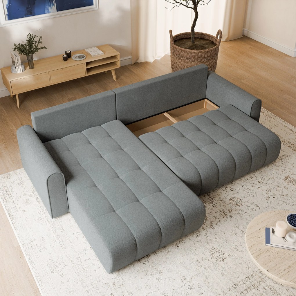 Masseno Narożnik FRIGA z funkcją spania i pojemnikiem na pościel Narozniki L, Rozkładana sofa - Szary, ARAGON 93