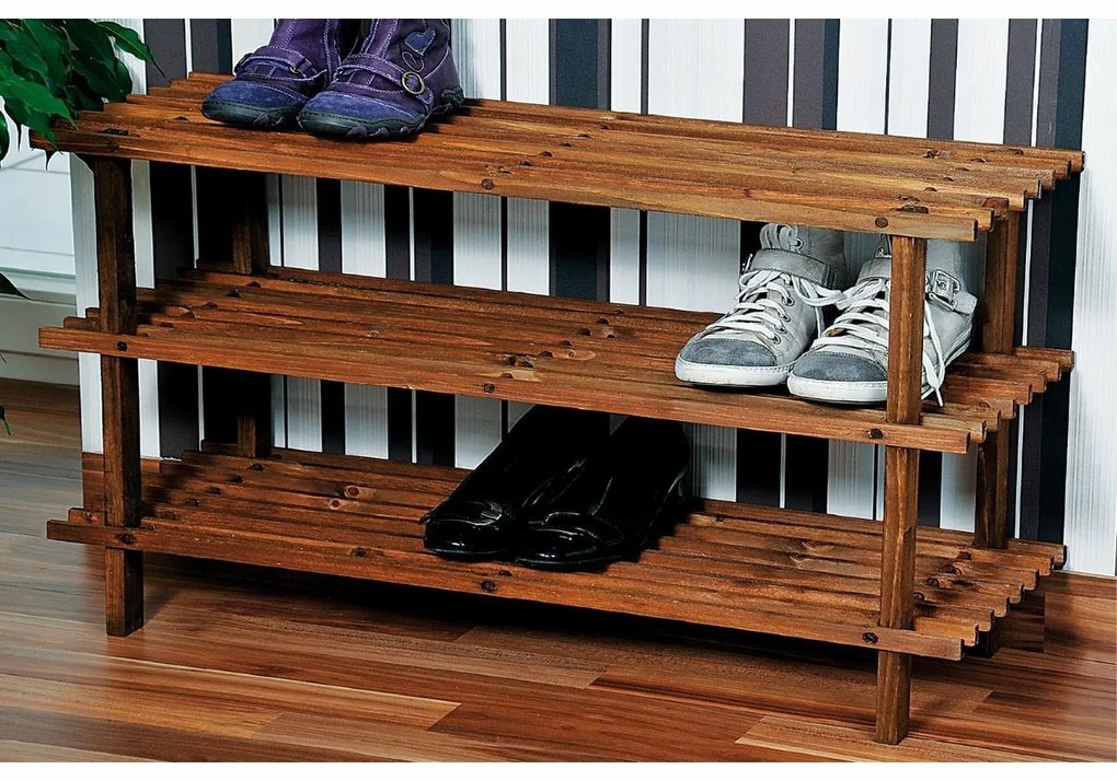 Kesper 69733 Stojak na buty z 3 półkami, ciemny, 77 x 40 x 26 cm