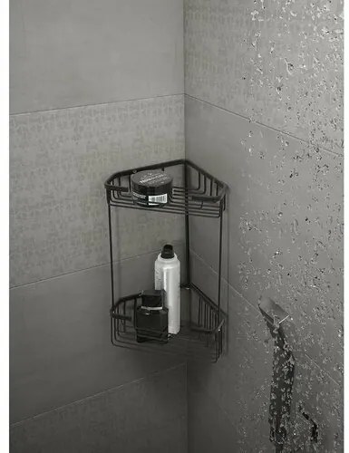 GEDY 2482-14 Smart dwupoziomowa półka narożna 20 x32,5 x 15,1 cm, czarna matowa