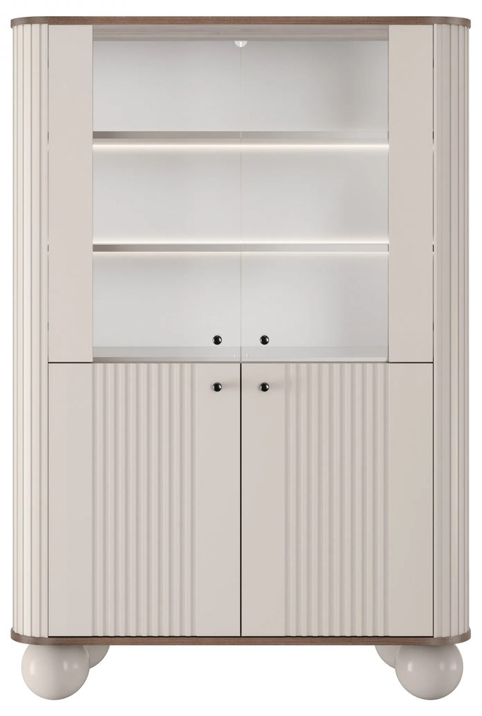 Witryna Vesper 103 cm czterodrzwiowa - kaszmir / orzech / czarne uchwyty / nogi kule