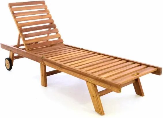 Regulowany leżak z drewna tekowego z kółkami, składany 200m