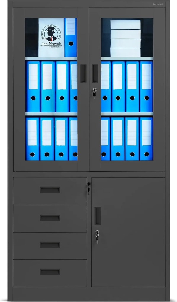 Szafa biurowa z przeszkloną gablotą Wiola 90x40x185 cm antracyt