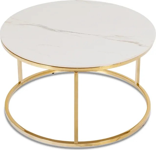 Stolik Kawowy VENICE 80 cm Biały Marmur/Złoty Nowoczesny Glamour