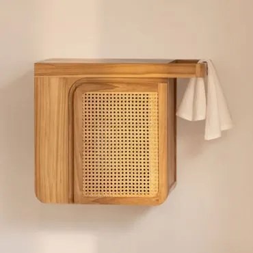 Zestaw Mebli Łazienkowych Wiszących Na Ścianie Z Drewna Tekowego Georgy Drewno Tekowe & Without Sink & Bezlusterkowiec & Bez Kranu - Sklum