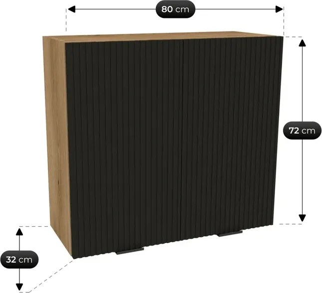 Zestaw Mebli Kuchennych MODERN 170 cm Czarny/Dąb Evoke Ryflowany Loftowy