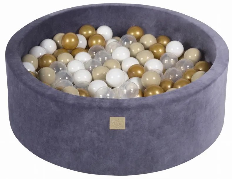 Szaroniebieski aksamitny basen z kulkami ø 90x30 cm Montessori – Meowbaby