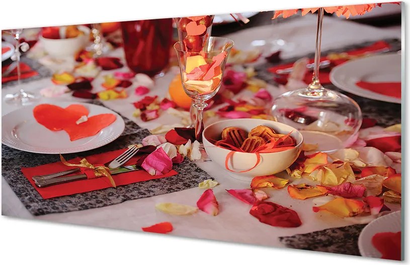 Panel szklany do Kuchni Romantyczna Kolacja z Sercami i Różami