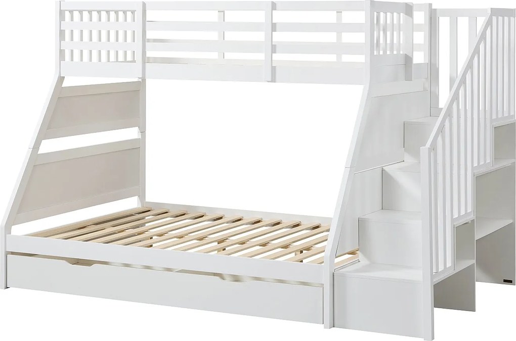 Łóżka piętrowe 90 i 140 x 190 cm z pojemnikami - Sosna i MDF - Białe - LAKAYO