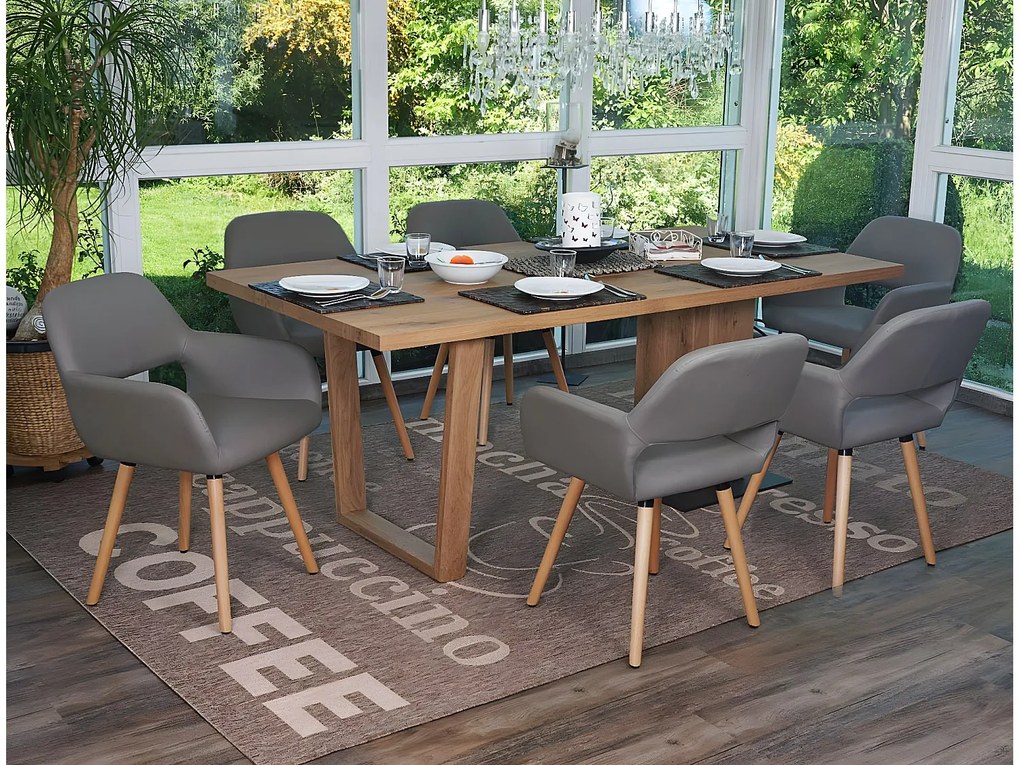 Krzesło do jadalni MCW-A50 II (zestaw 6 sztuk),  sztuczna skóra, taupe-szary, jasne nogi