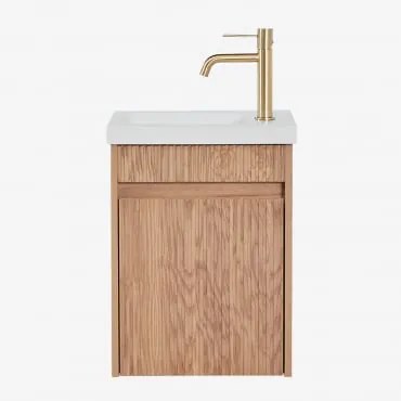 Zestaw Wiszących Mebli Łazienkowych Zintegrowany Z Umywalką Narek Popielaty Brąz & Bezlusterkowiec & Złoto - Sklum