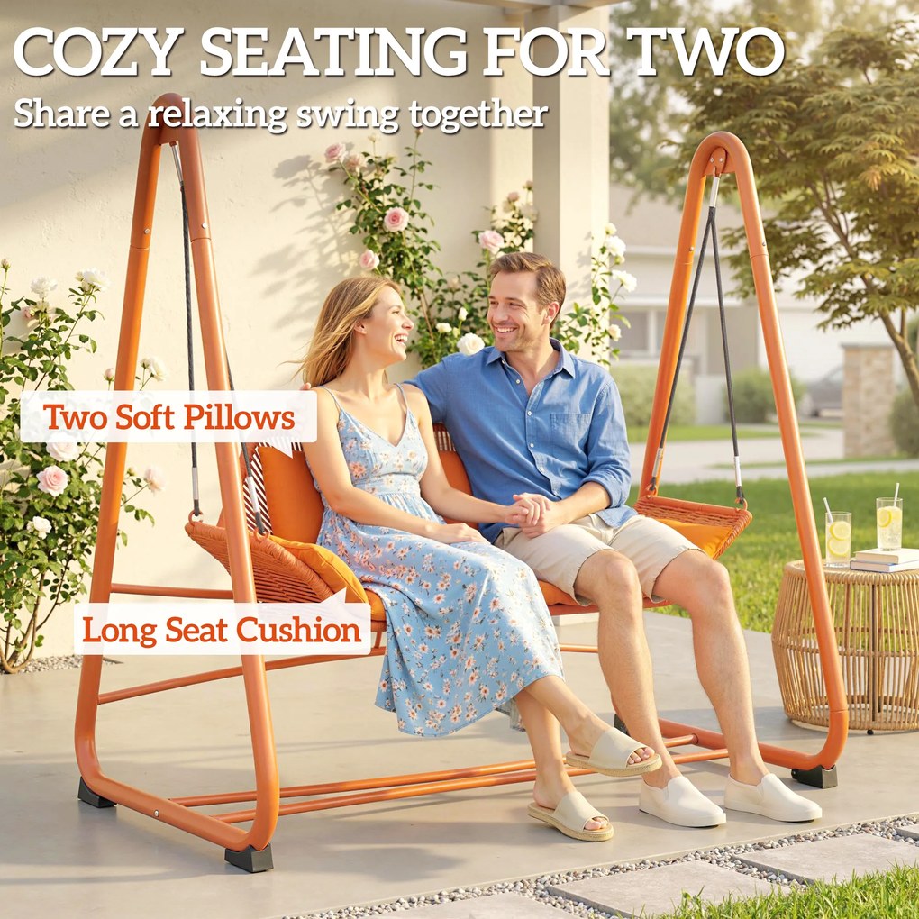 Outsunny Huśtawka ogrodowa, huśtawka z poduszkami, z ramą, do ogrodu, na balkon, 174 x 120 x 162 cm, metal, terakota | Aosom PL