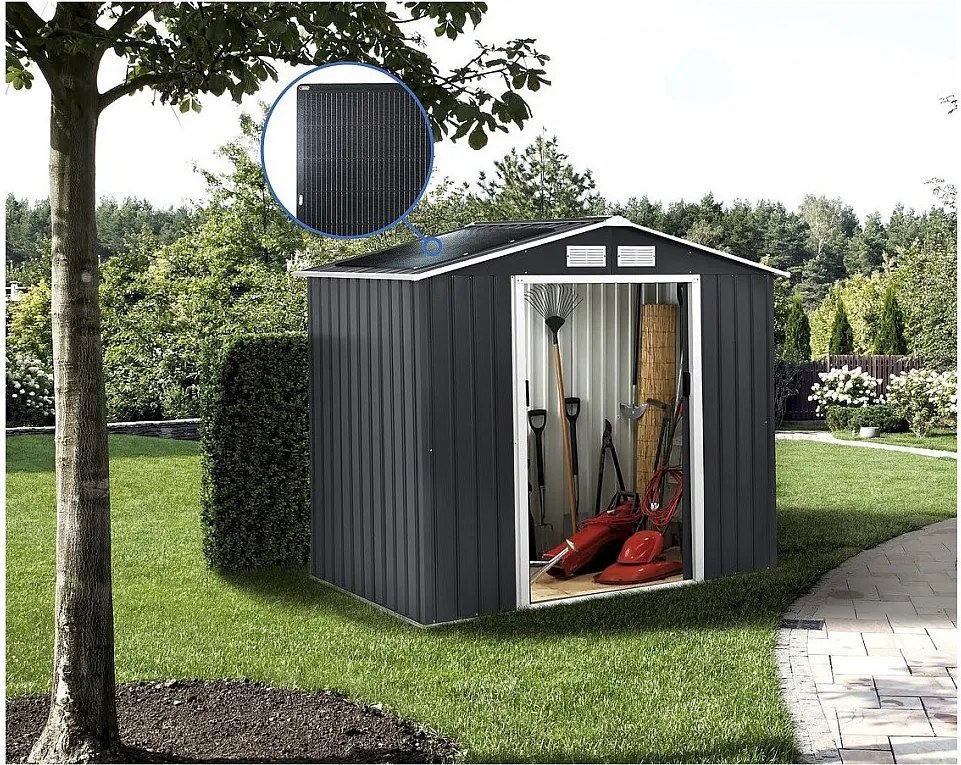 Metalowa szopa ogrodowa "Vegas" - 4,07 m² z panelami słonecznymi
