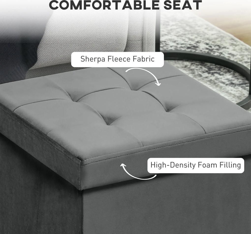 HOMCOM Składana pufa z miejscem do przechowywania, skrzynka do przechowywania, pianka, MDF, Szary