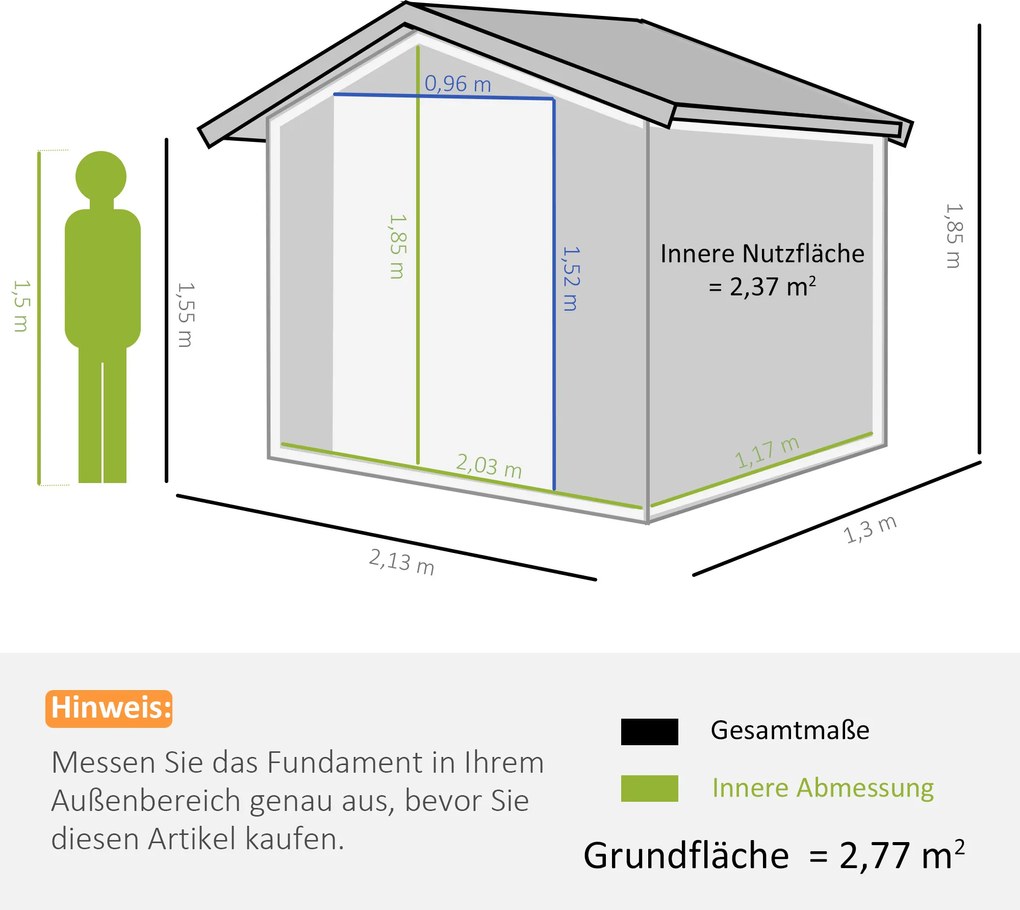 Outsunny szopa na narzędzia z fundamentem metalowa domek ogrodowy grafitowy 213x130x185 cm zabezpieczenie przed warunkami atmosferycznymi | Aosom PL