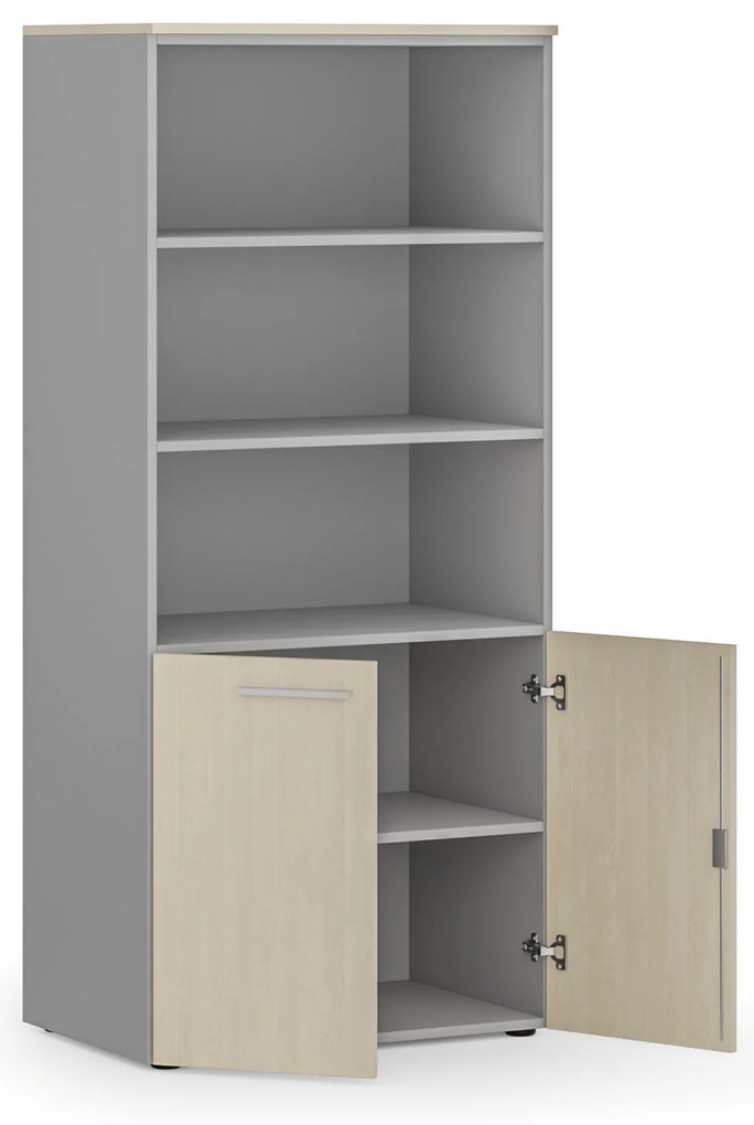Szafa biurowa z drzwiami niskimi PRIMO GRAY, 800 x 500 x 1781 mm, szary/brzoza