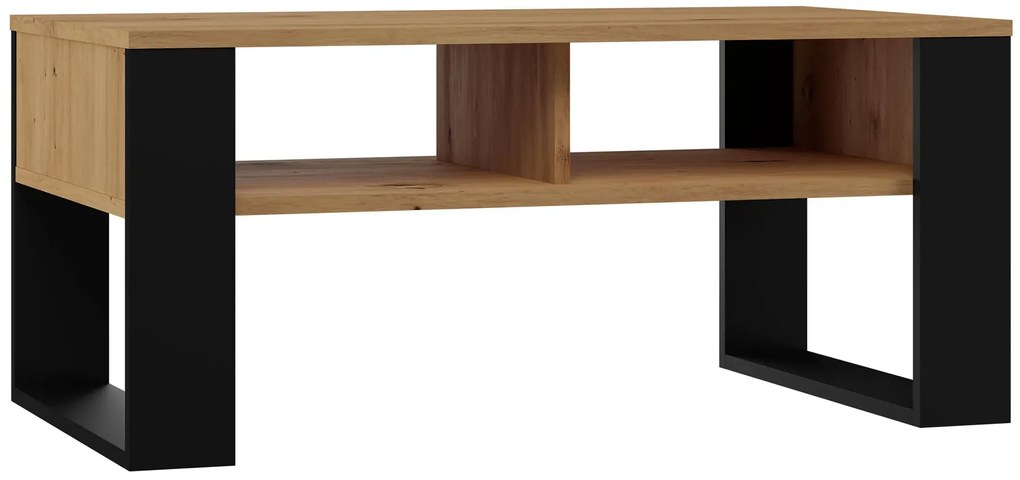 Minimalistyczna ława do narożnika dąb artisan + czarny - Renfi 5X