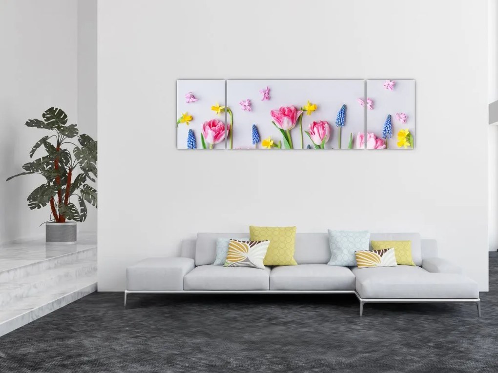 Obraz wiosennych kwiatów (170x50 cm)