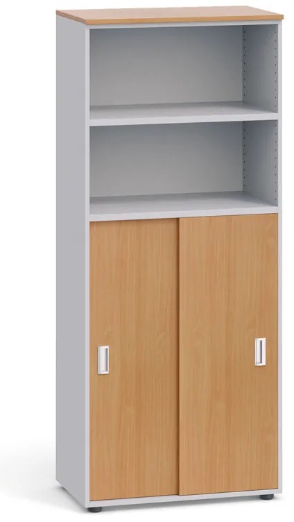 Szafa biurowa PRIMO, przesuwne drzwi na 3 półki, 800 x 420 x 1781 mm, szary / buk