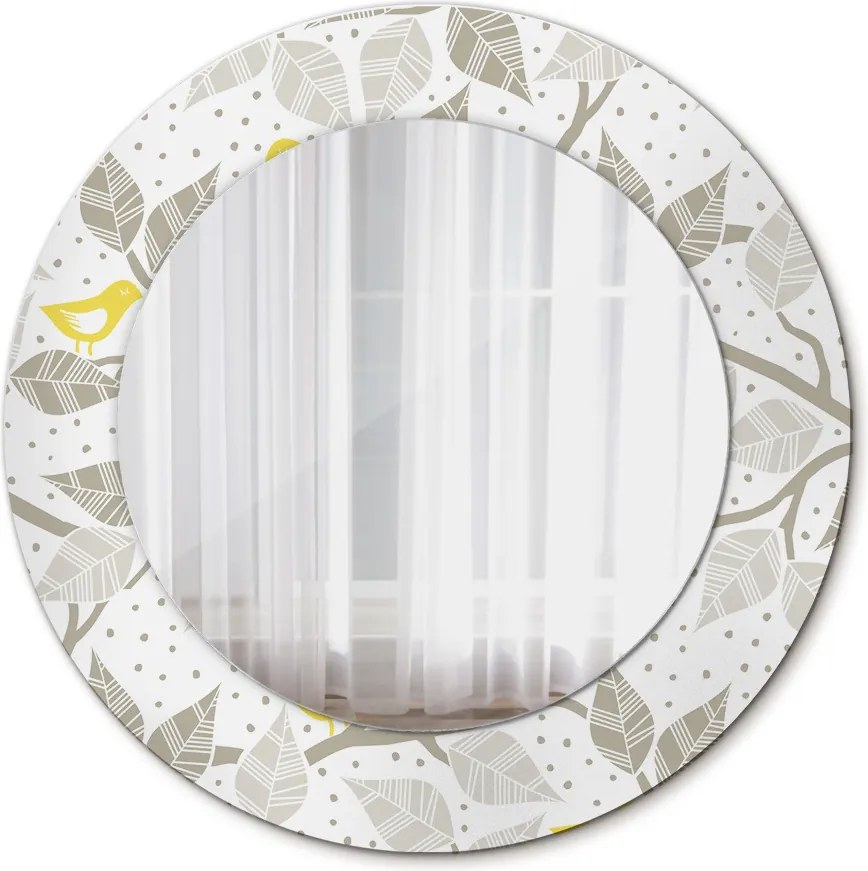 Lustro dekoracyjne okrągłe Żółte ptaki na gałęziach