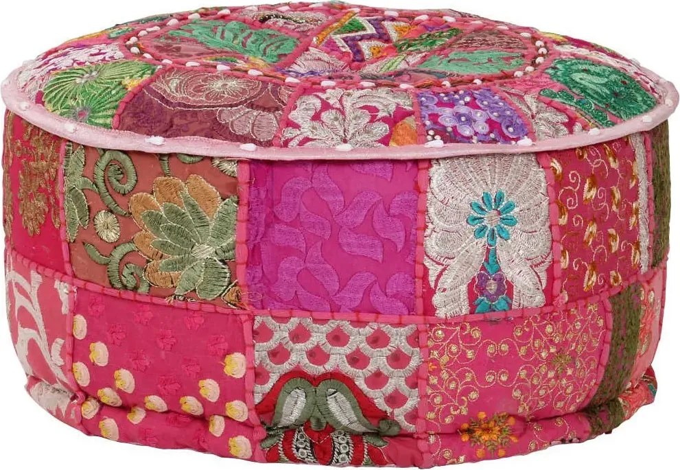 Okrągła różowa pufa patchwork T4-L56
