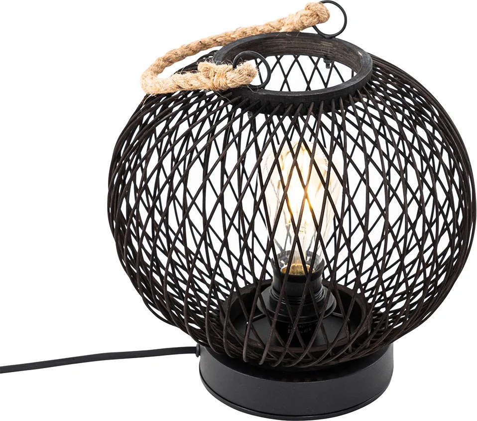 Rustykalna lampa stołowa zewnętrzna czarna rattanowa - Calamus