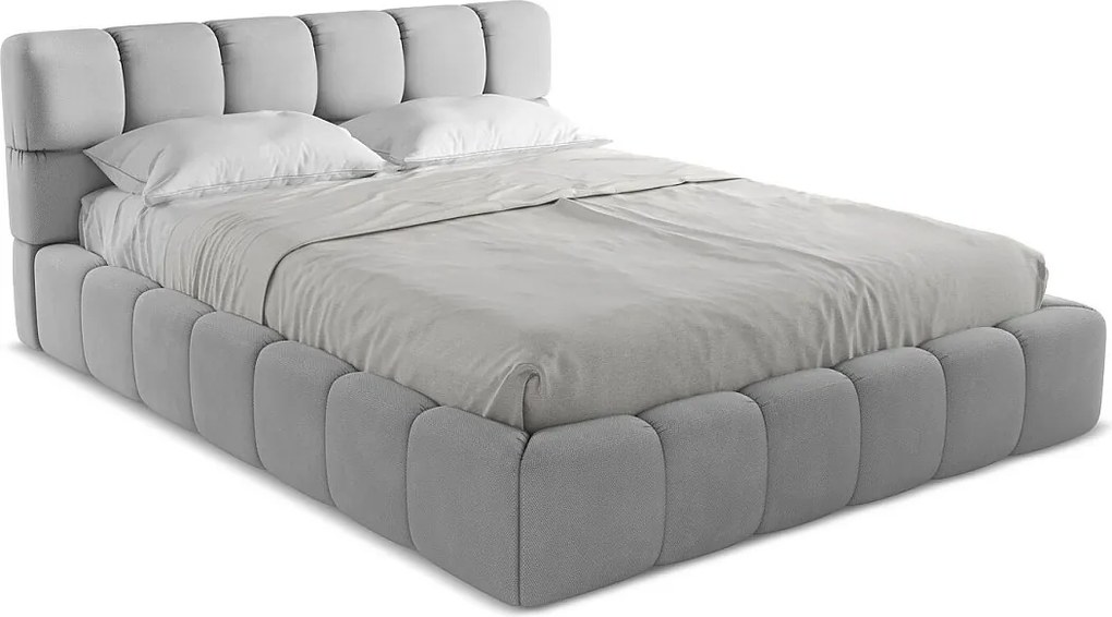 Łóżko 180 x 228 - z tkaniny szenilowej - jasny szary - NALU