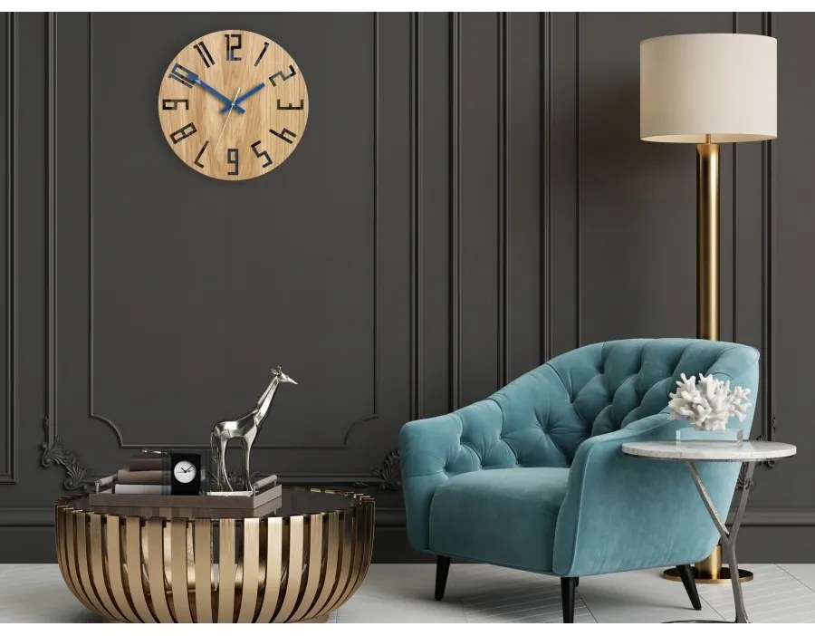 Zegar na ścianę nowoczesny drewniany z dużymi cyframi okrągły cichy loft