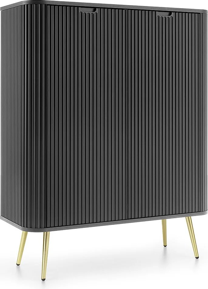 Wysoka komoda ZOVA z 6 półkami, dekoracyjnymi rowkami i metalowymi nogami, złota, 103/129/39cm, beż kaszmirowy