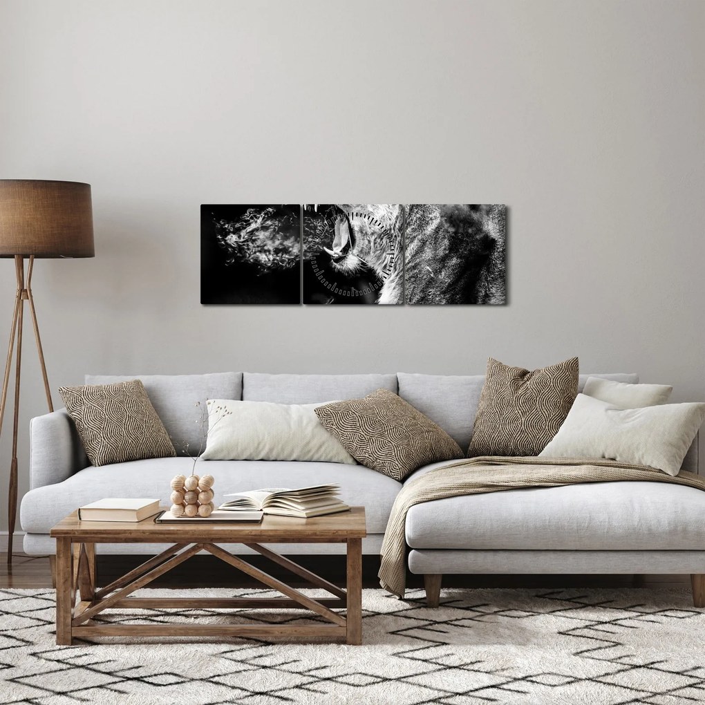 Obraz - Portret lwicy (z zegarem) (90x30 cm)