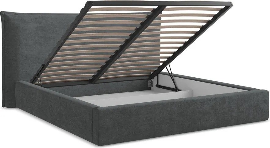 Ciemnoszare tapicerowane łóżko dwuosobowe ze schowkiem ze stelażem 160x200 cm Esala – Makamii