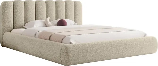 Łóżko Tapicerowane Slim 160x200 cm ARAVIO z Pojemnikiem Beżowe Boucle Japandi