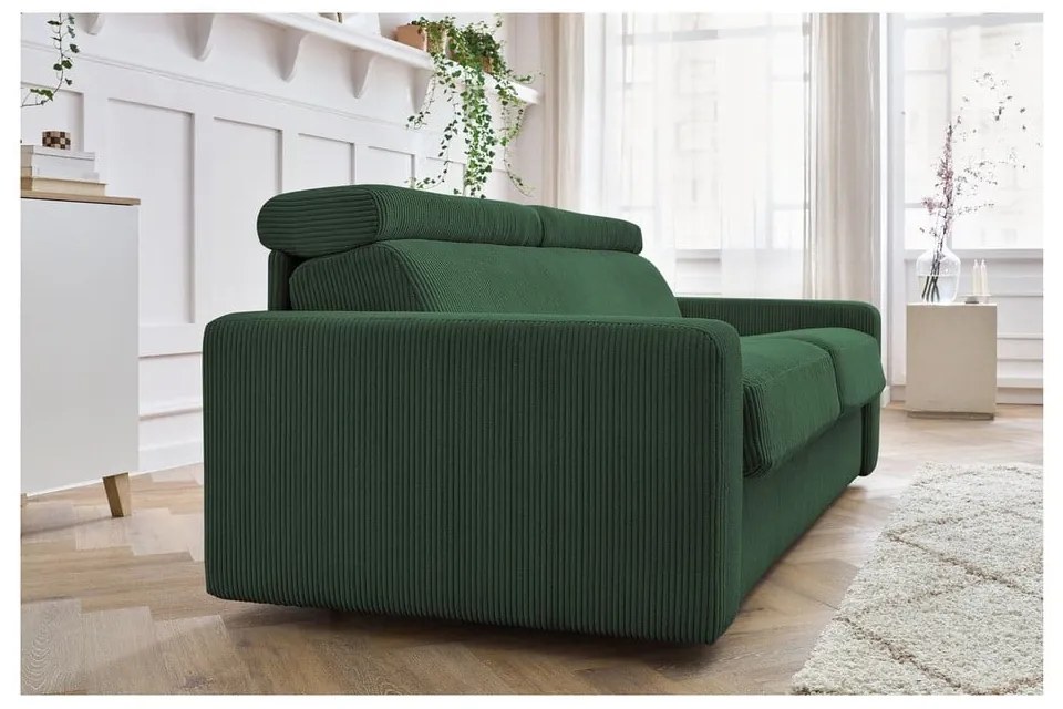 Ciemnozielona sztruksowa rozkładana sofa 215 cm Monaco – Bobochic Paris