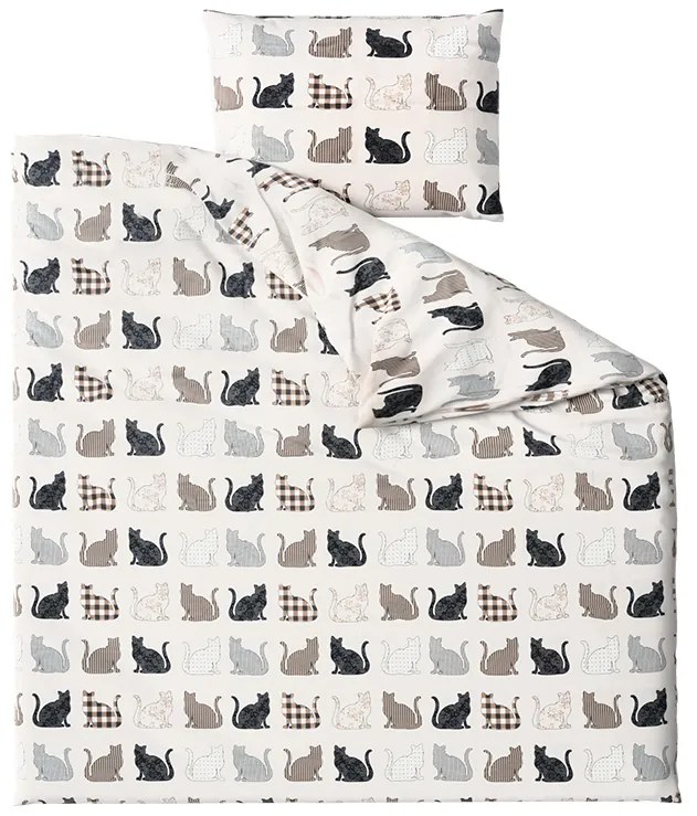 PrzytulneMieszkanie.pl PrzytulneMieszkanie.pl Pościel z bawełny Renforcé PATTERNED CATS beżowe Rozmiar pościeli: 2 szt 70 x 90 cm | 200 x 220 cm