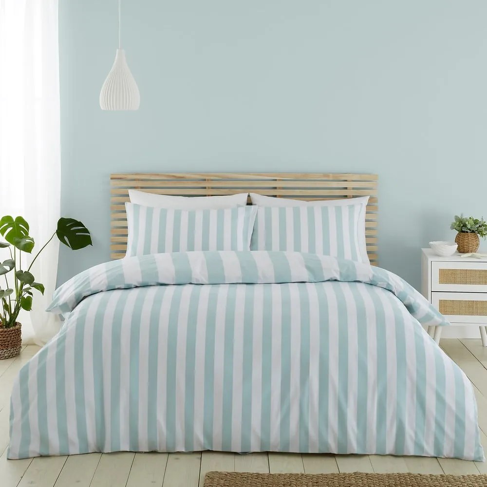 Biała/niebieska pościel dwuosobowa 200x200 cm Cove Stripe – Catherine Lansfield