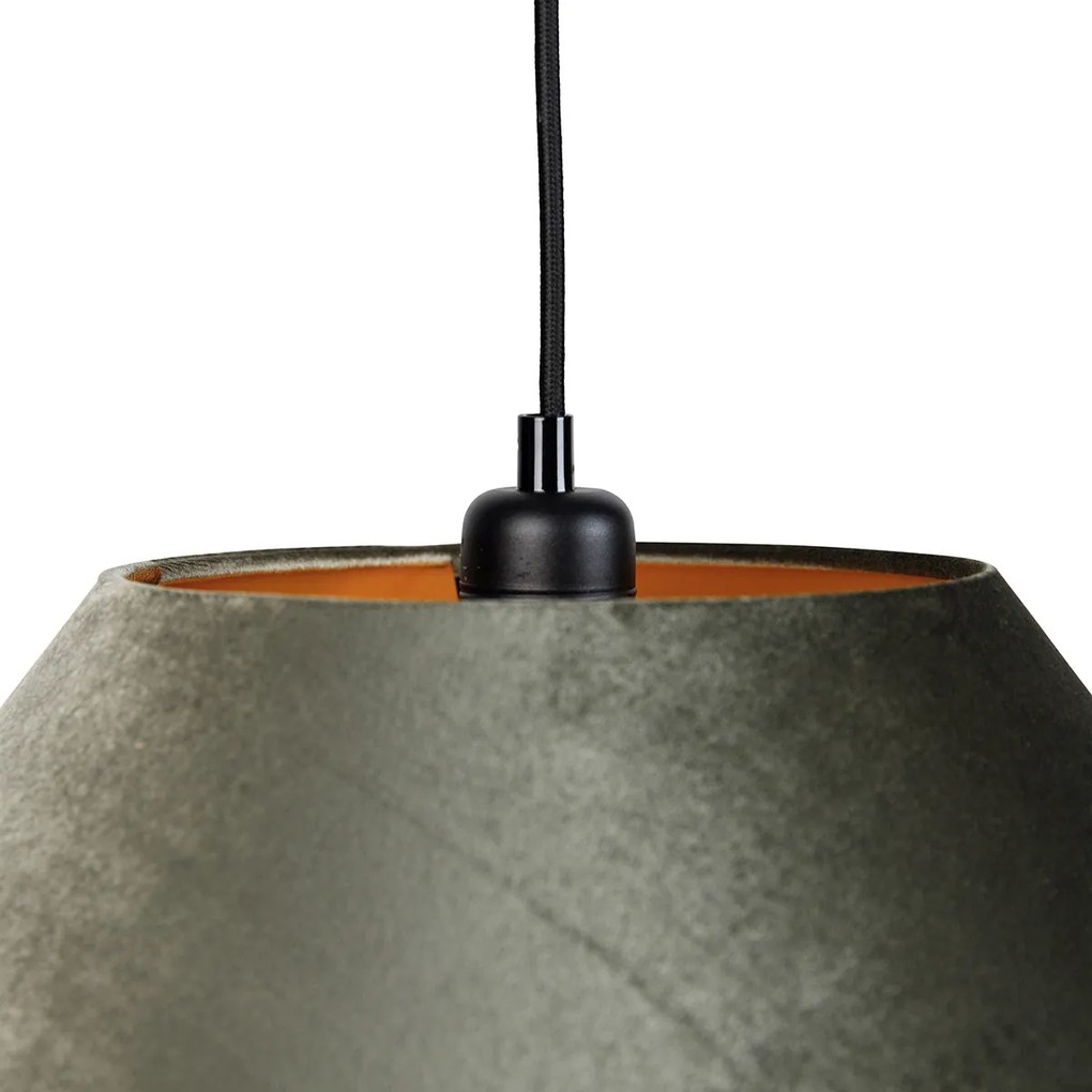 Lampa wisząca czarna z podwójnym aksamitnym abażurem zielonym ze złotym wnętrzem 2-punktowa - Cava Luxe klasyczny/Antyczny Oswietlenie wewnetrzne
