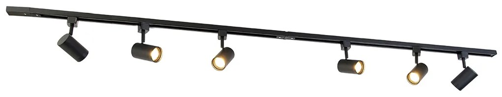 Inteligentny system oświetlenia szynowego z 6 czarnymi reflektorami jednofazowymi 200 cm - Iconic Jeana Nowoczesny Oswietlenie wewnetrzne
