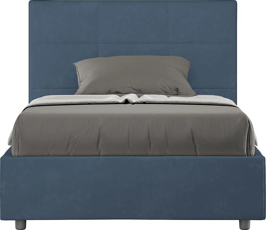 Łóżko wyposażone w stelaż z listwami tapicerowane 120x210 microfibra niebieski Mika