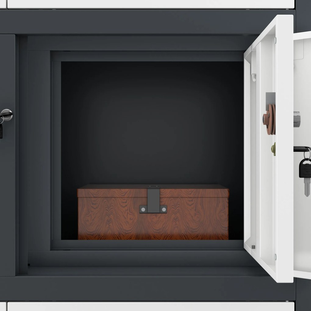 Biurowa szafa metalowa z sejfem na akta i dokumenty FILIP II, 900 x 1850 x 400 mm, antracytowo-biała