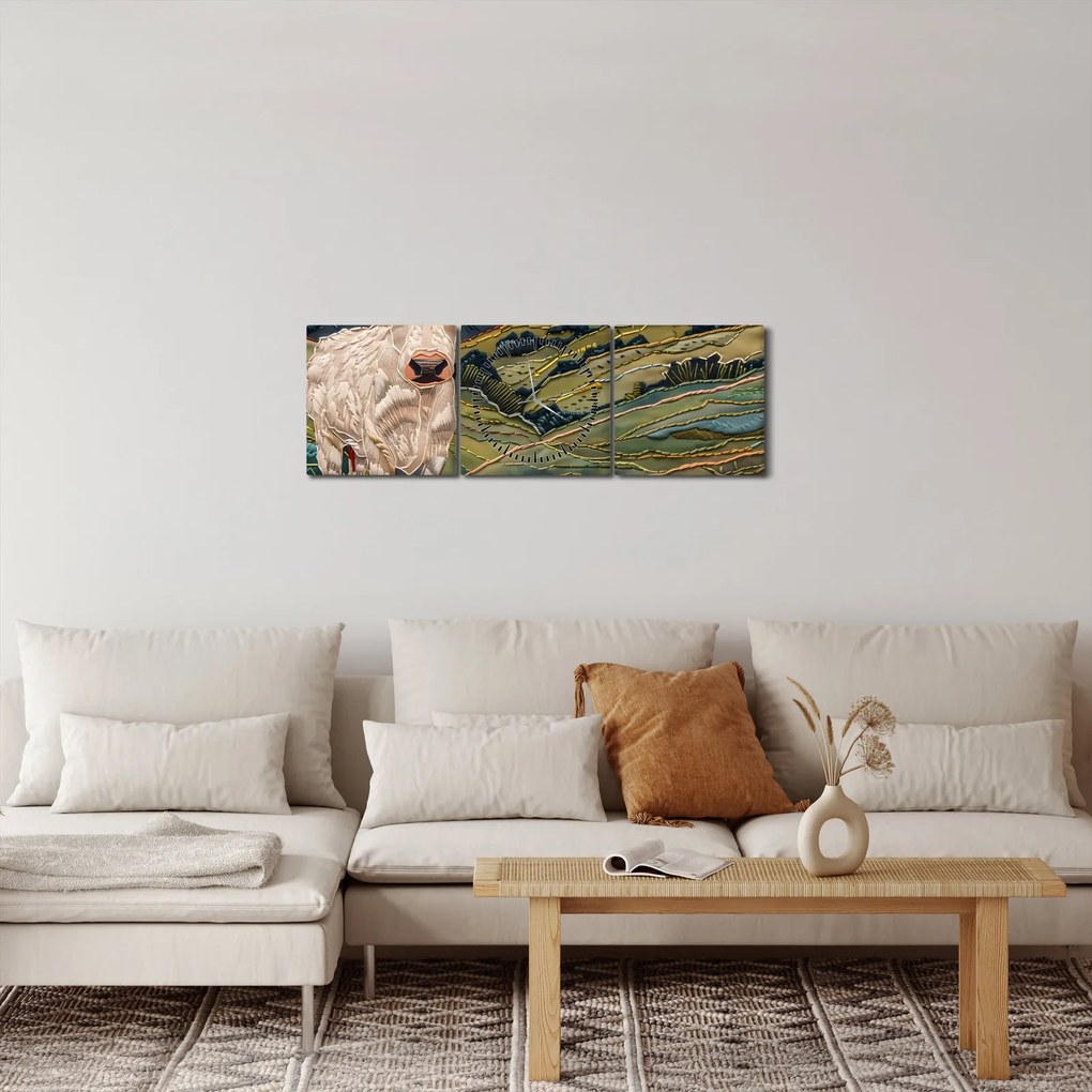 Obraz - Imitacja dzianego motywu (z zegarem) (90x30 cm)