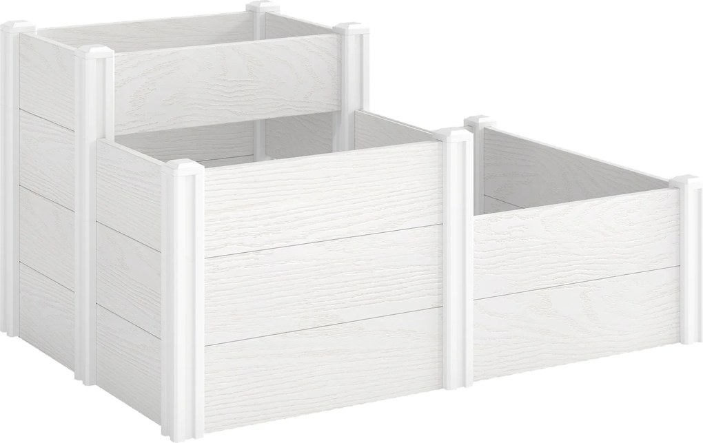 Outsunny Podwyższona Skrzynia Ogrodowa 3-poziomowa z Otwartym Dnem, Modułowe Ziołowe Łóżko DIY z Winylu | Aosom PL