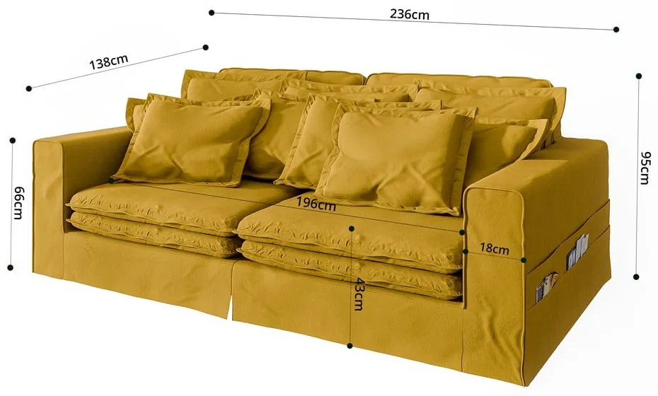 Żółta sofa 236 cm Nora – Ropez