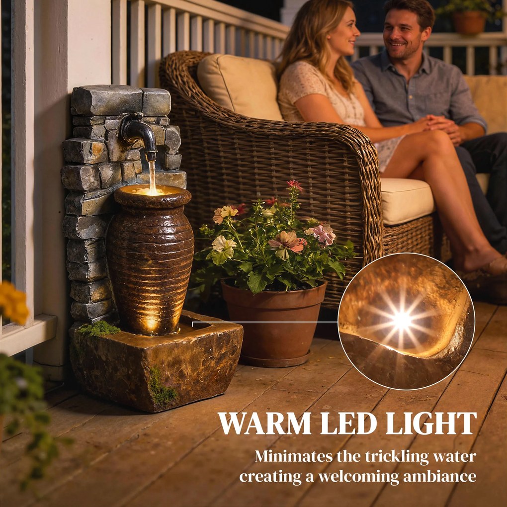 Outsunny Fontanna ogrodowa z regulowanym przepływem wody i 3-poziomowym rustykalnym murem w stylu wazonu | Aosom PL