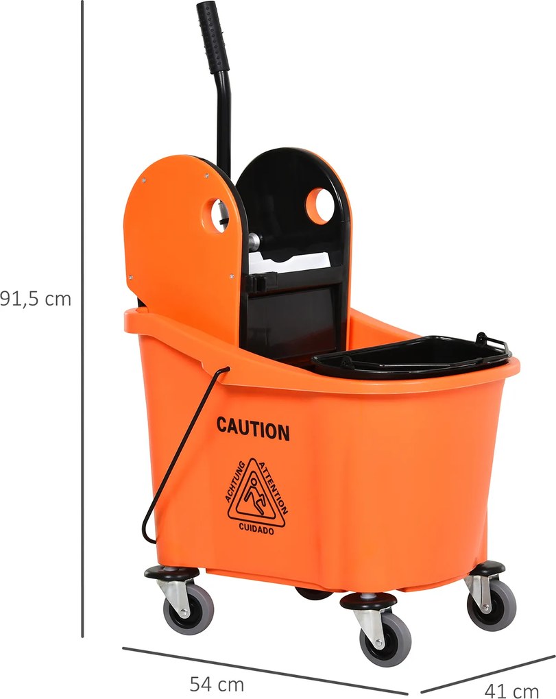 HOMCOM Wózek do sprzątania Wiadro na kółkach Wiadro do sprzątania Wózek do mycia podłóg z wyciskarką 36 litrów