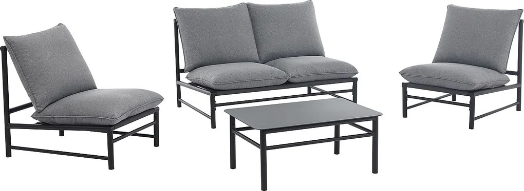 Meble ogrodowe aluminiowe: kanapa  2-osobowa, 2 fotele i stolik kawowy - Antracyt - LISMO od MYLIA