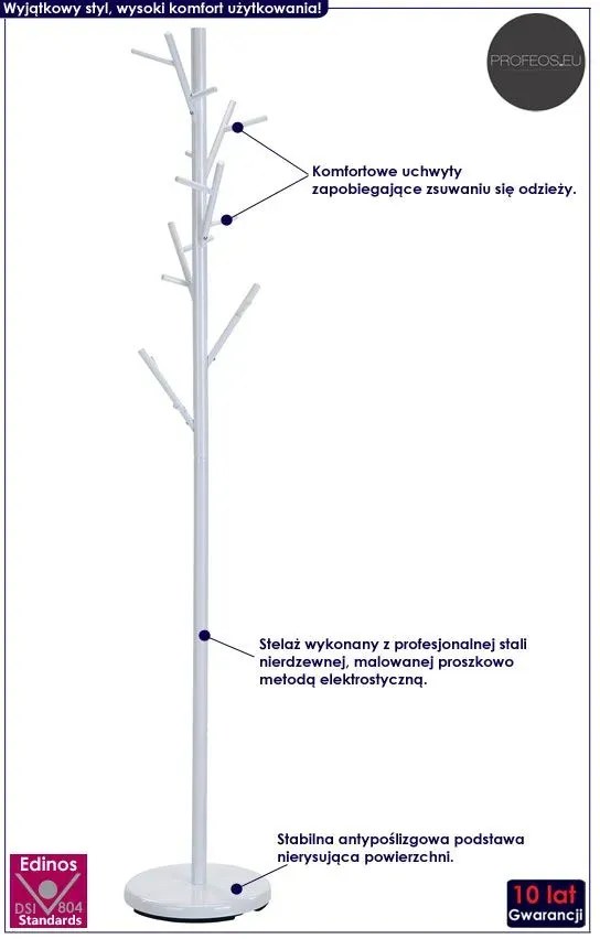 Biały wieszak stojący do przedpokoju - Arlen